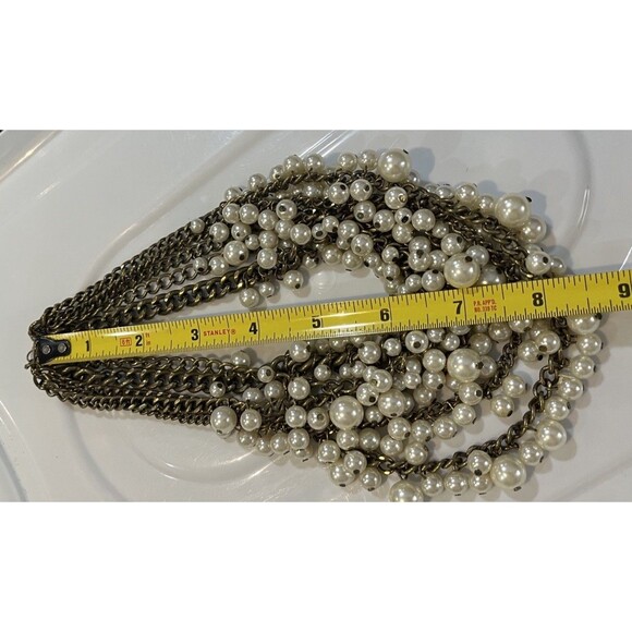 Abercrombie & Fitch White Faux Pearl Necklace Antique Gold Cha Cha Coquette - Picture 5 of 9